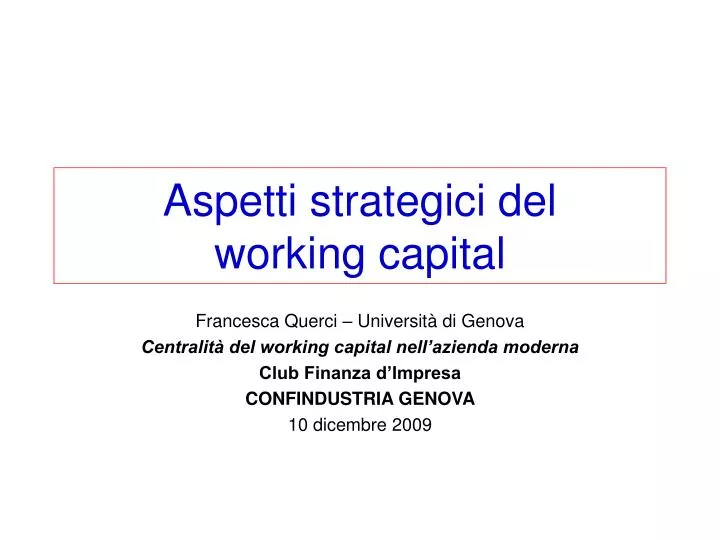 aspetti strategici del working capital