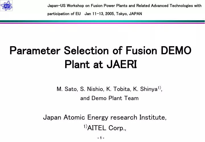 parameter selection of fusion demo plant at jaeri