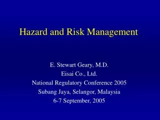 Hazard and Risk Management