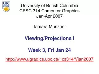 Viewing/Projections I Week 3, Fri Jan 24