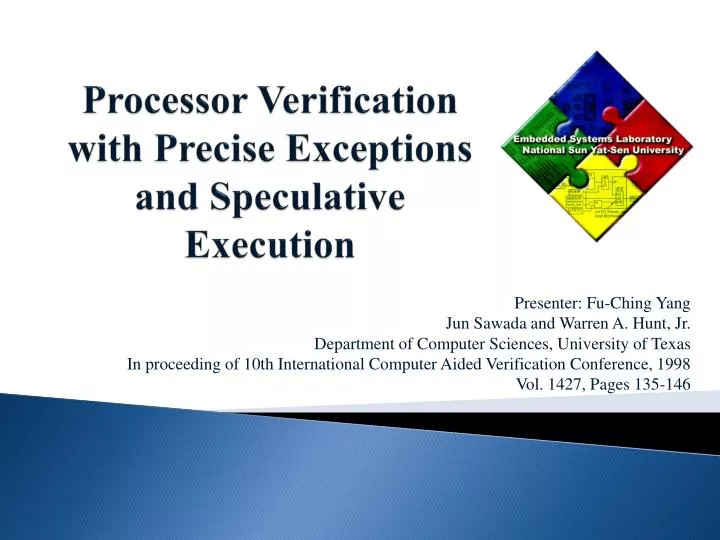 processor verification with precise exceptions and speculative execution