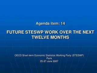 Agenda item: 14 FUTURE STESWP WORK OVER THE NEXT TWELVE MONTHS