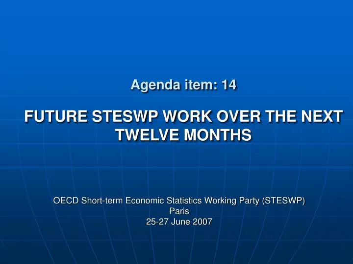 agenda item 14 future steswp work over the next twelve months