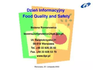Dzie? Informacyjny Food Quality and Safety