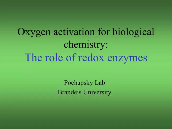 oxygen activation for biological chemistry the role of redox enzymes