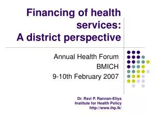 Financing of health services: A district perspective