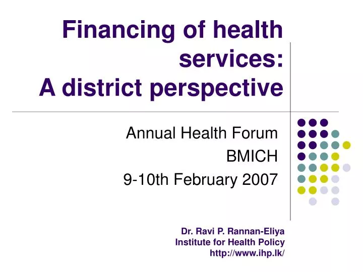 financing of health services a district perspective