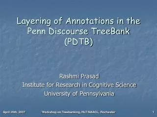 Layering of Annotations in the Penn Discourse TreeBank (PDTB)