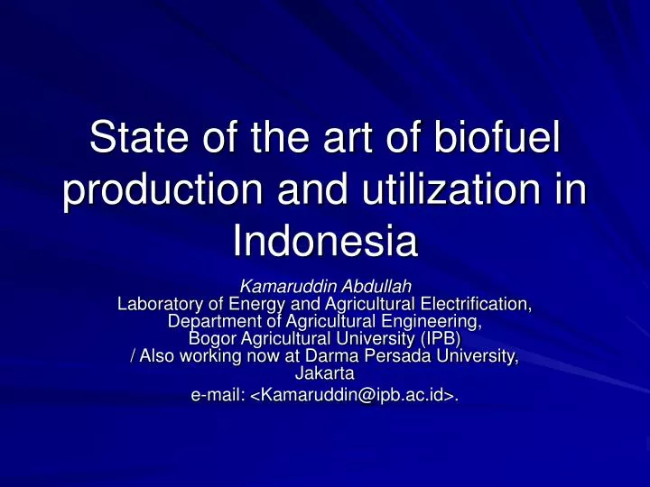 state of the art of biofuel production and utilization in indonesia