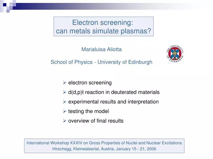 electron screening can metals simulate plasmas
