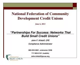 National Federation of Community Development Credit Unions June 6, 2013