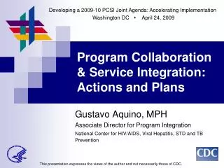 Program Collaboration &amp; Service Integration: Actions and Plans