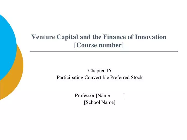 venture capital and the finance of innovation course number