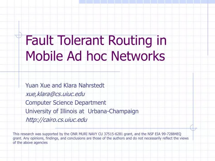 fault tolerant routing in mobile ad hoc networks
