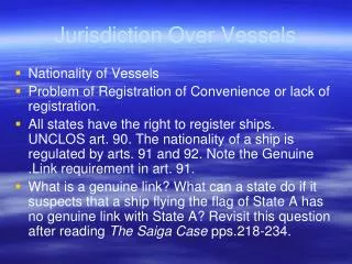 Jurisdiction Over Vessels
