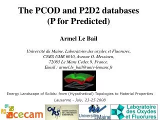 The PCOD and P2D2 databases (P for Predicted) Armel Le Bail