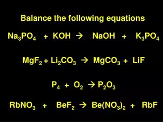 Balance the following equations