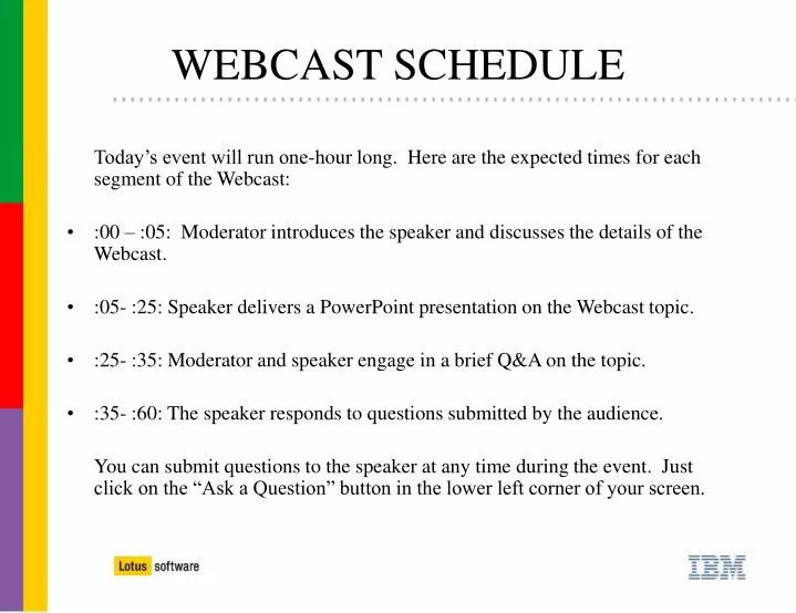 webcast schedule