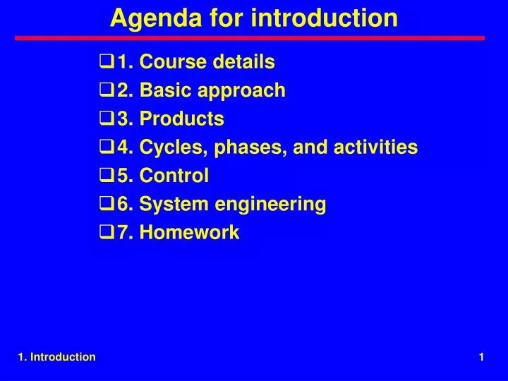 agenda for introduction
