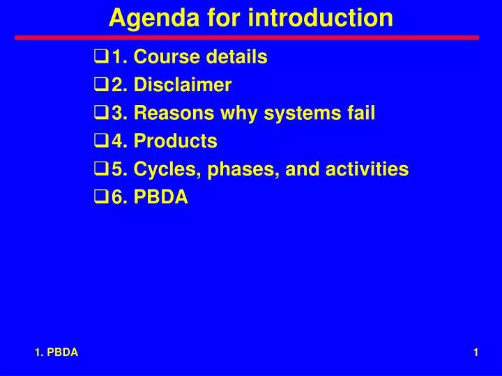 agenda for introduction