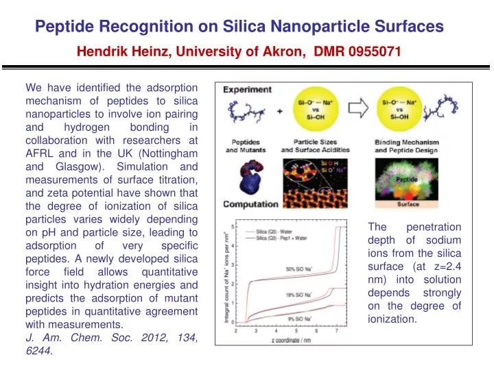 peptide recognition on silica nanoparticle surfaces hendrik heinz university of akron dmr 0955071