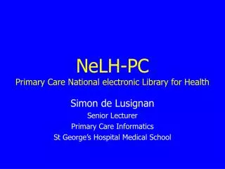 NeLH-PC Primary Care National electronic Library for Health