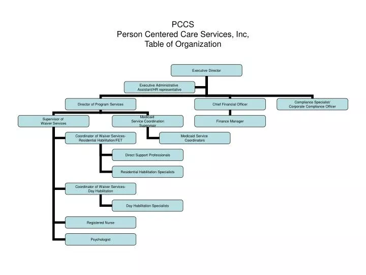 pccs person centered care services inc table of organization