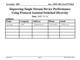 Improving Single Stream Device Performance Using Protocol Assisted Switched Diversity