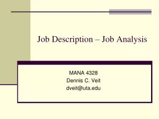 Job Description – Job Analysis