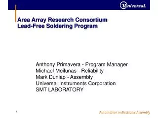 Area Array Research Consortium Lead-Free Soldering Program