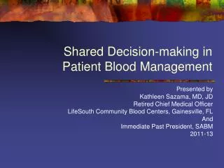 Shared Decision-making in Patient Blood Management