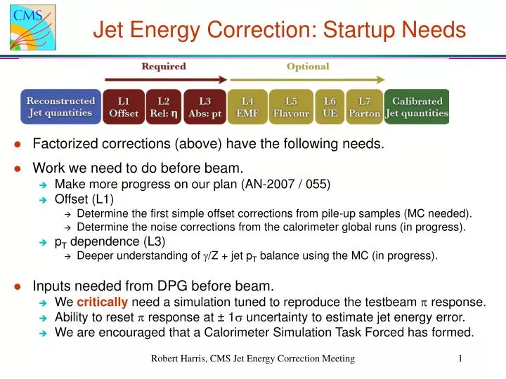 jet energy correction startup needs
