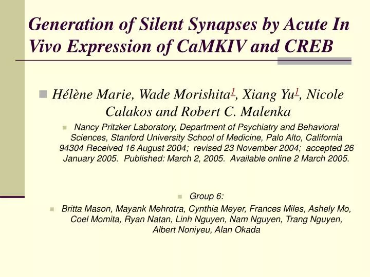 generation of silent synapses by acute in vivo expression of camkiv and creb
