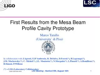 First Results from the Mesa Beam Profile Cavity Prototype