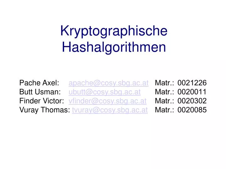 kryptographische hashalgorithmen