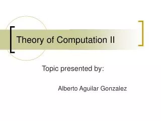 Theory of Computation II