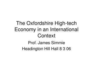 The Oxfordshire High-tech Economy in an International Context