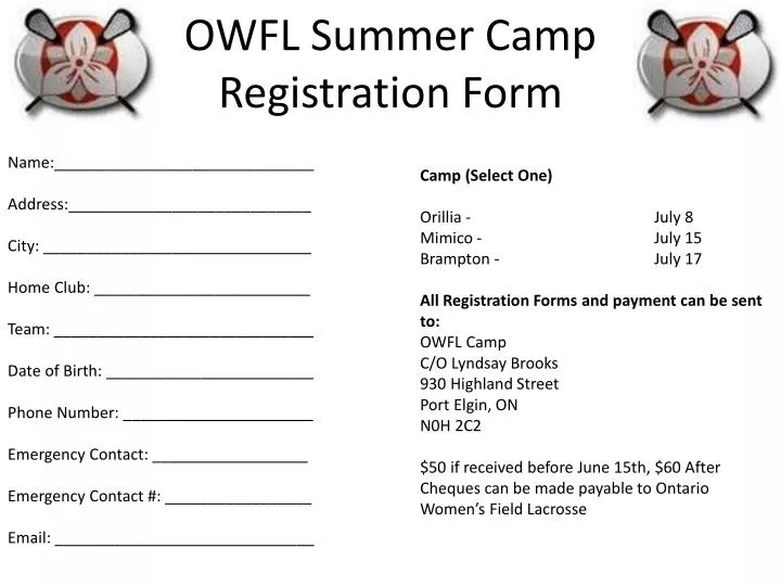 owfl summer camp registration form