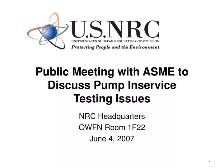 public meeting with asme to discuss pump inservice testing issues