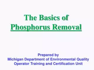 The Basics of Phosphorus Removal