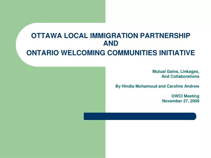 ottawa local immigration partnership and ontario welcoming communities initiative
