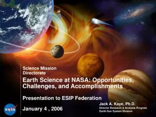 Jack A. Kaye, Ph.D. Director Research &amp; Analysis Program Earth-Sun System Division