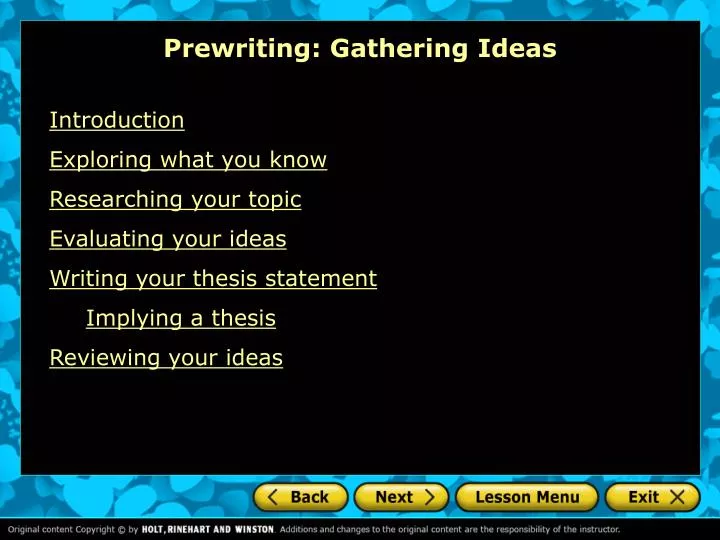prewriting gathering ideas