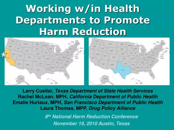 working w in health departments to promote harm reduction