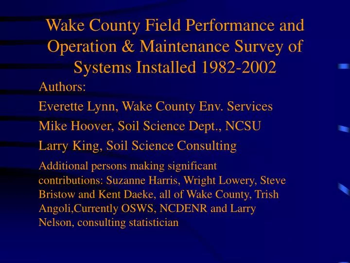 wake county field performance and operation maintenance survey of systems installed 1982 2002