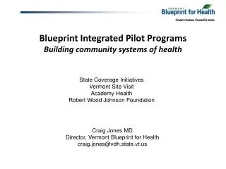 Blueprint Integrated Pilot Programs Building community systems of health