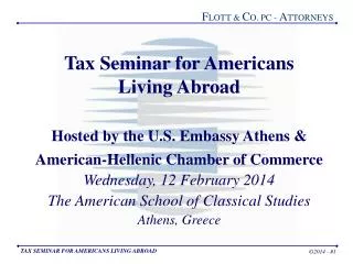 Tax Seminar for Americans Living Abroad Hosted by the U.S. Embassy Athens &amp;