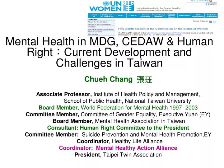 mental health in mdg cedaw human right current development and challenges in taiwan