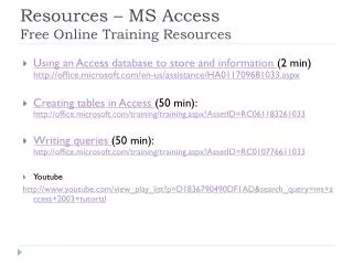 Resources – MS Access Free Online Training Resources