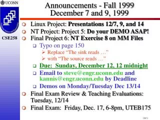 Announcements - Fall 1999 December 7 and 9, 1999